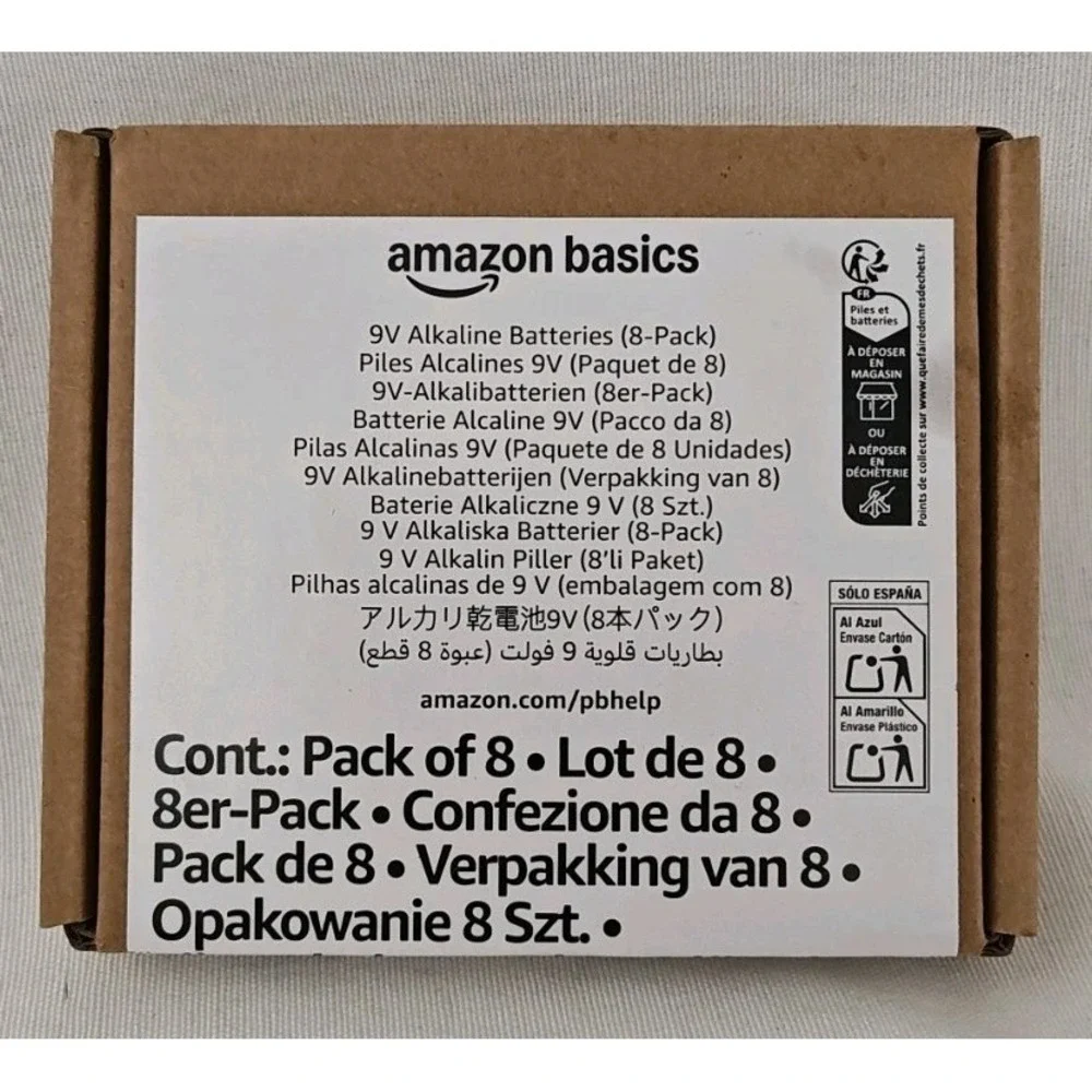 Amazon Basics 8-Pack‎ 9V Alkaline Batteries 5-Year Shelf Life New In Box